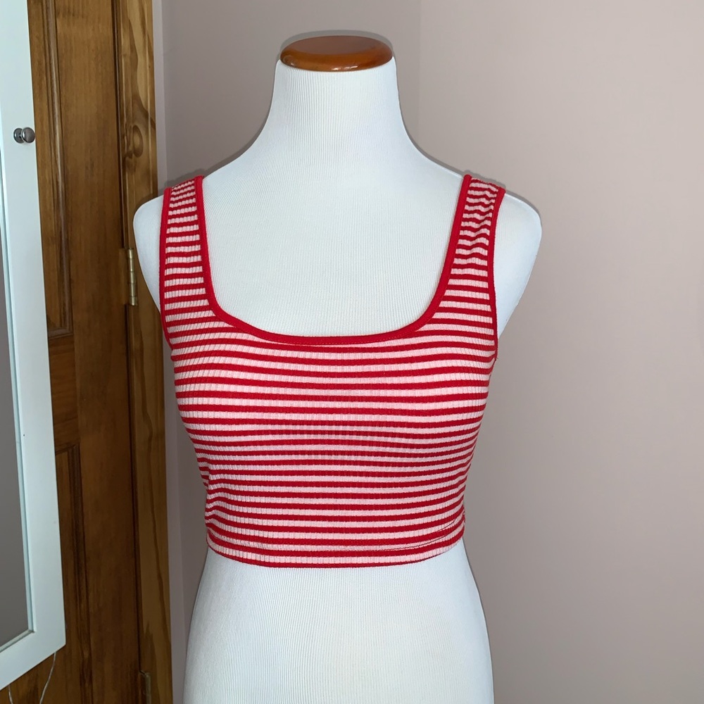 Red & white striped cropped tank top from Zaful
